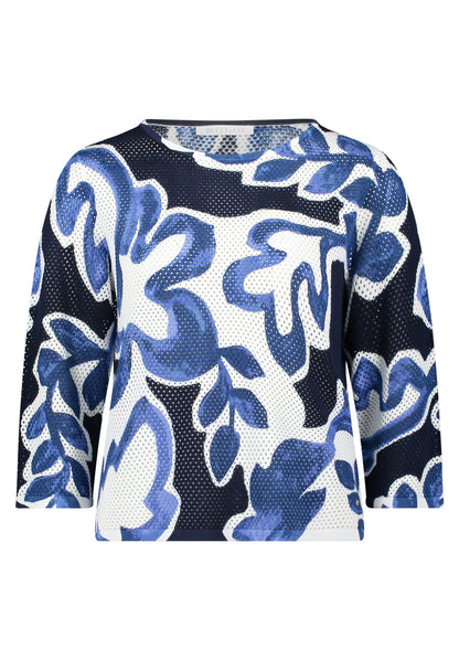 Strickpullover Kurz 3/4 Arm Cream/Dark Blue Bild 1