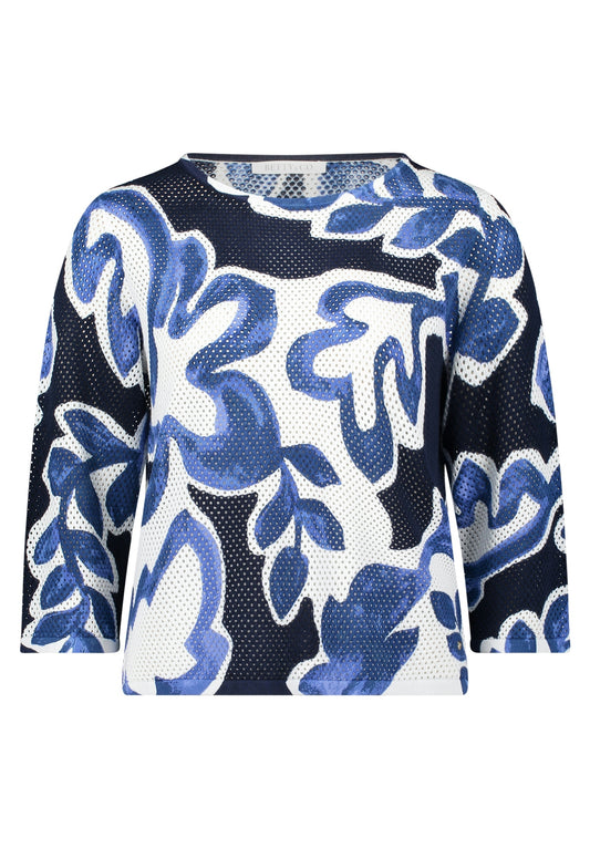 Strickpullover Kurz 3/4 Arm Cream/Dark Blue Bild 1