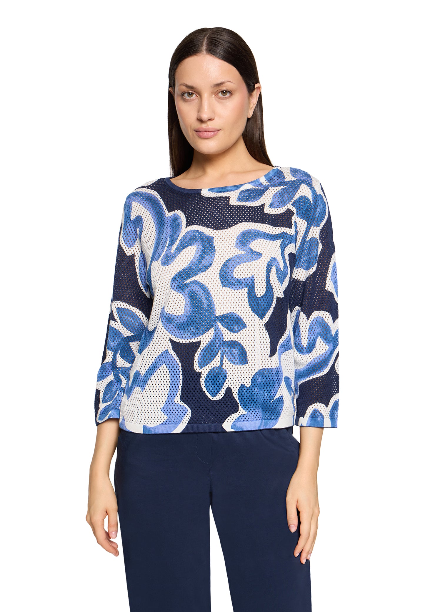 Strickpullover Kurz 3/4 Arm Cream/Dark Blue Bild 3