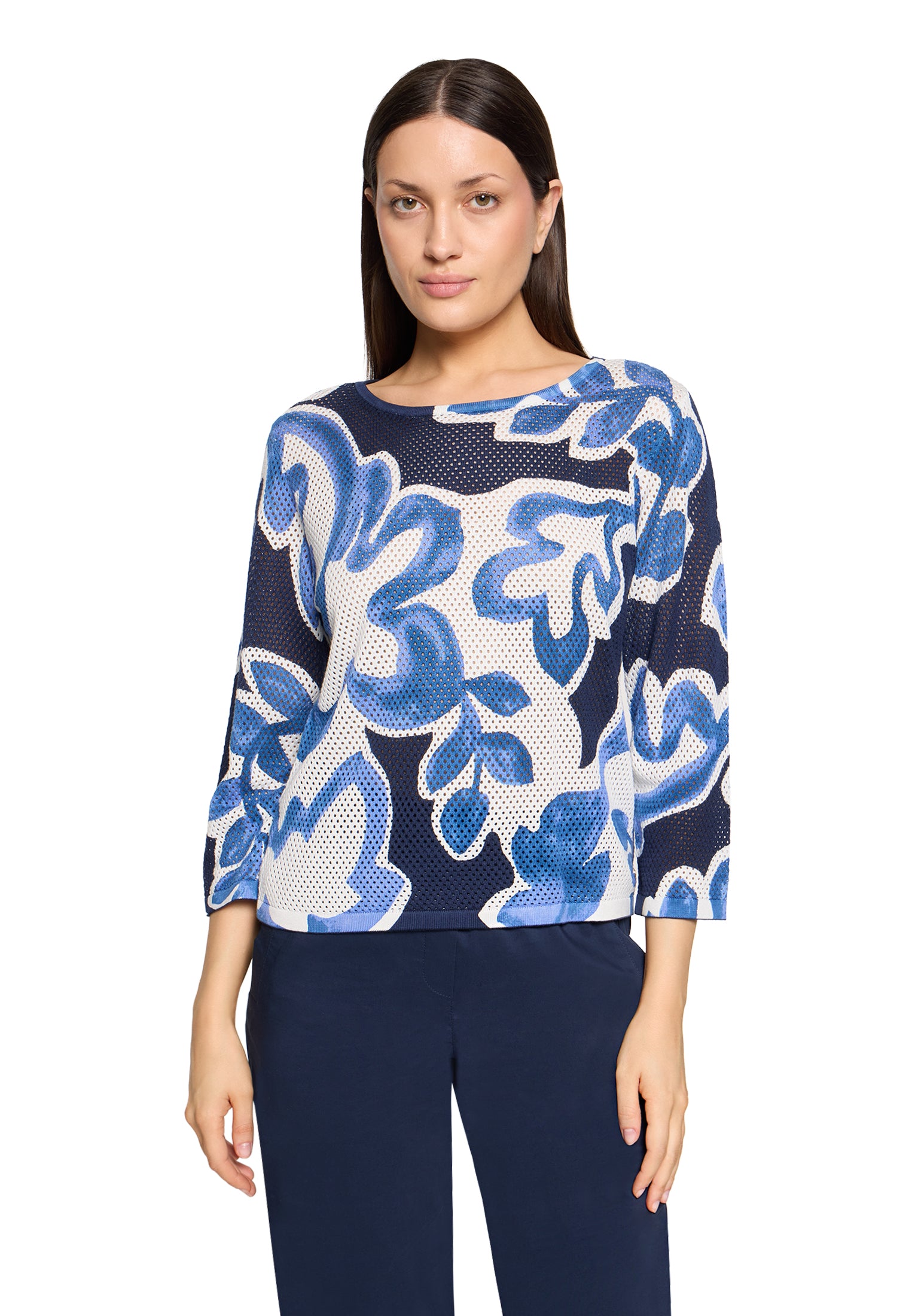Strickpullover Kurz 3/4 Arm Cream/Dark Blue Bild 3