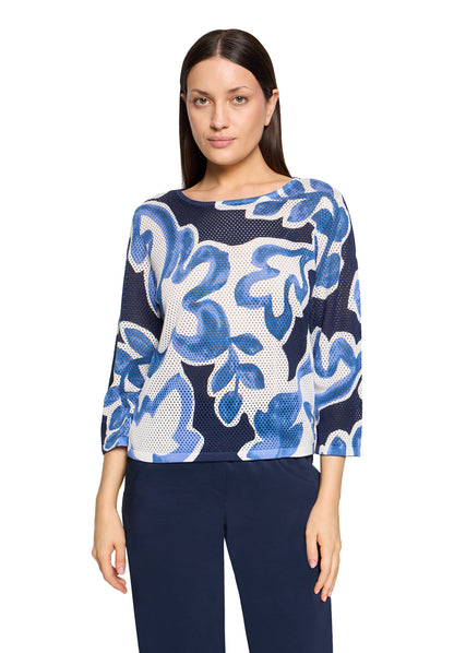 Strickpullover Kurz 3/4 Arm Cream/Dark Blue Bild 3
