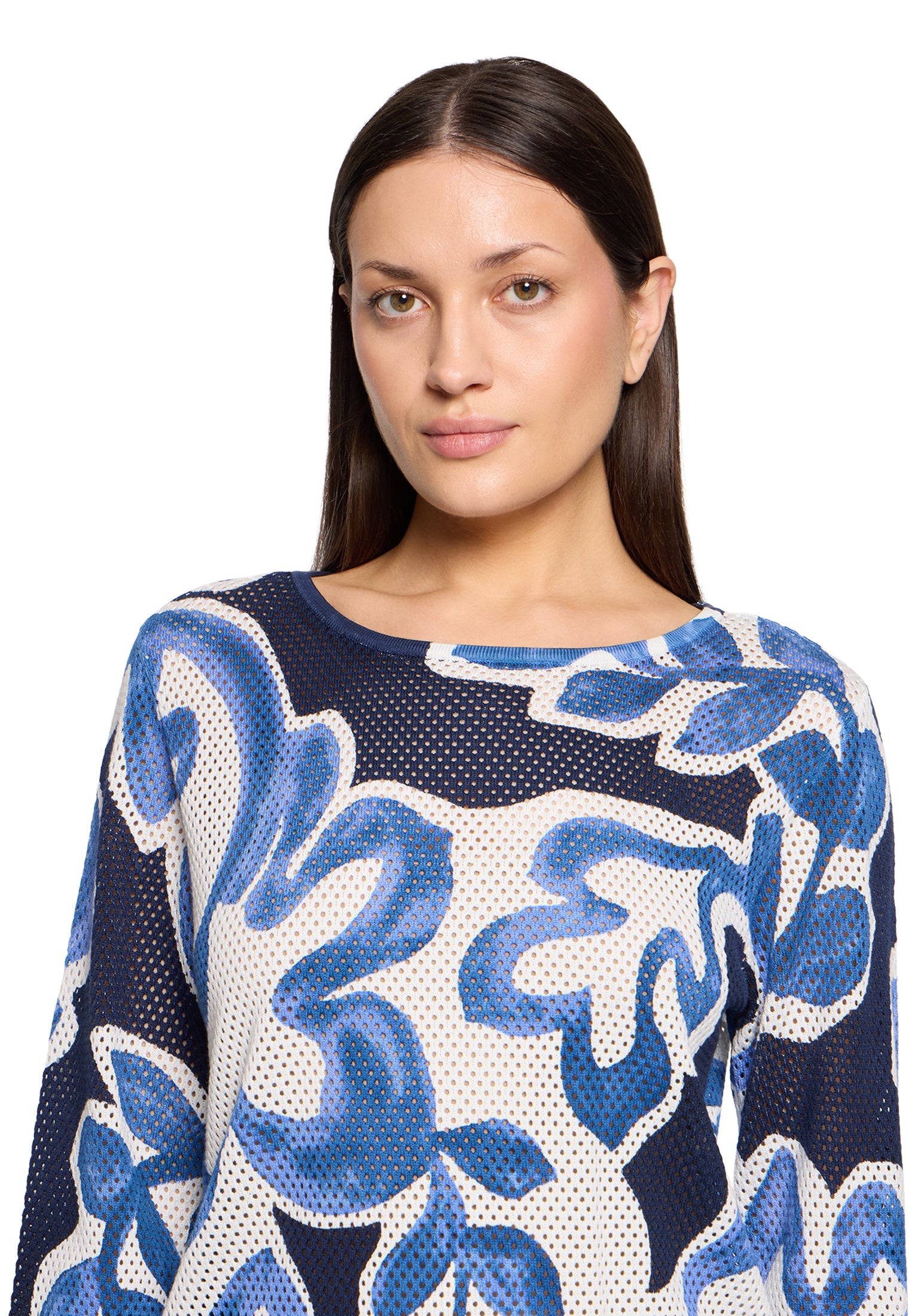 Strickpullover Kurz 3/4 Arm Cream/Dark Blue Bild 6