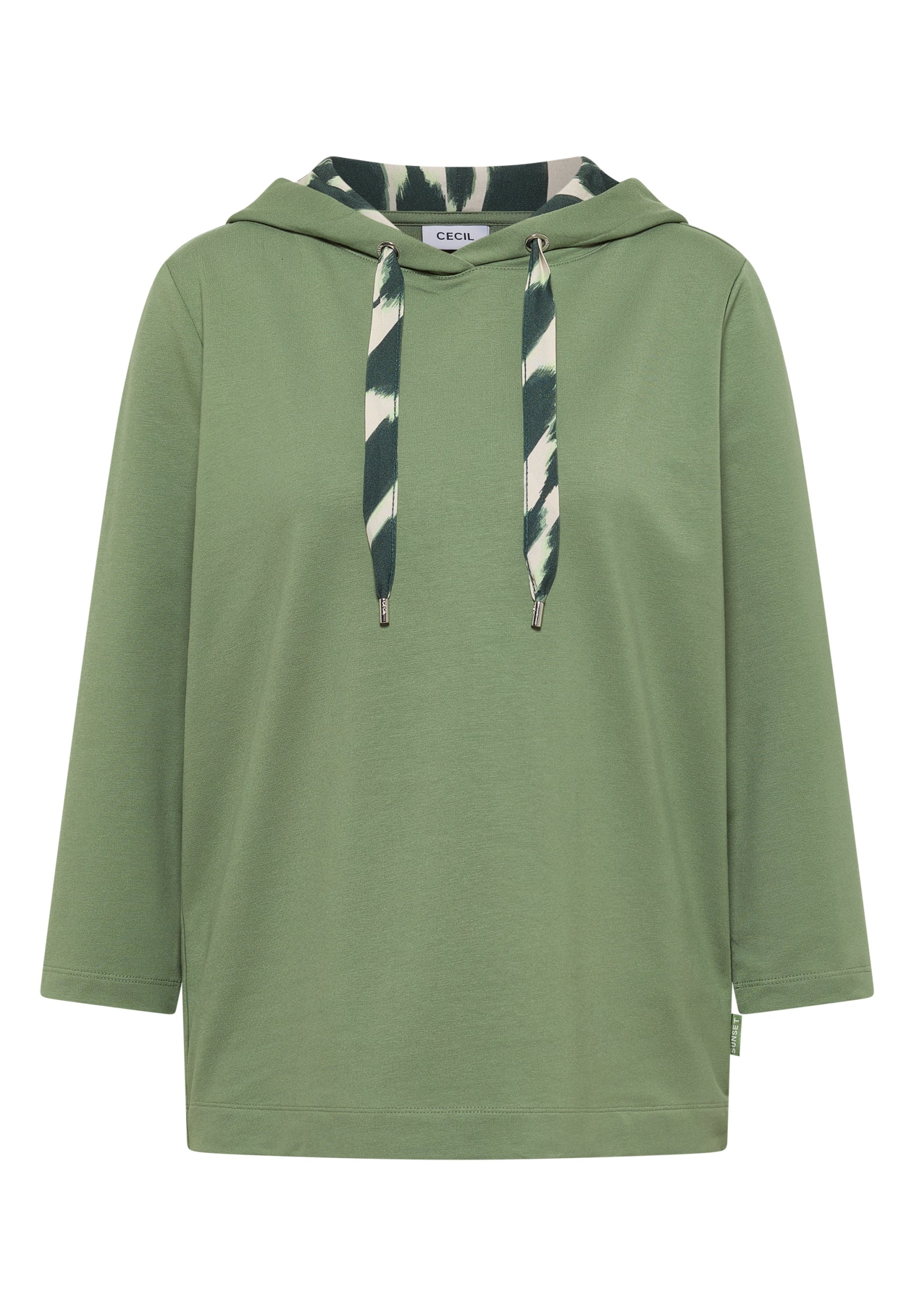 3/4-Arm Shirt mit Kapuze und Printdetails deep matcha green Bild 1