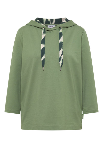 3/4-Arm Shirt mit Kapuze und Printdetails deep matcha green Bild 1