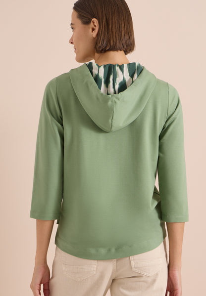 3/4-Arm Shirt mit Kapuze und Printdetails deep matcha green Bild 4
