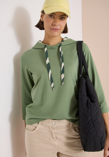 3/4-Arm Shirt mit Kapuze und Printdetails deep matcha green Bild 5
