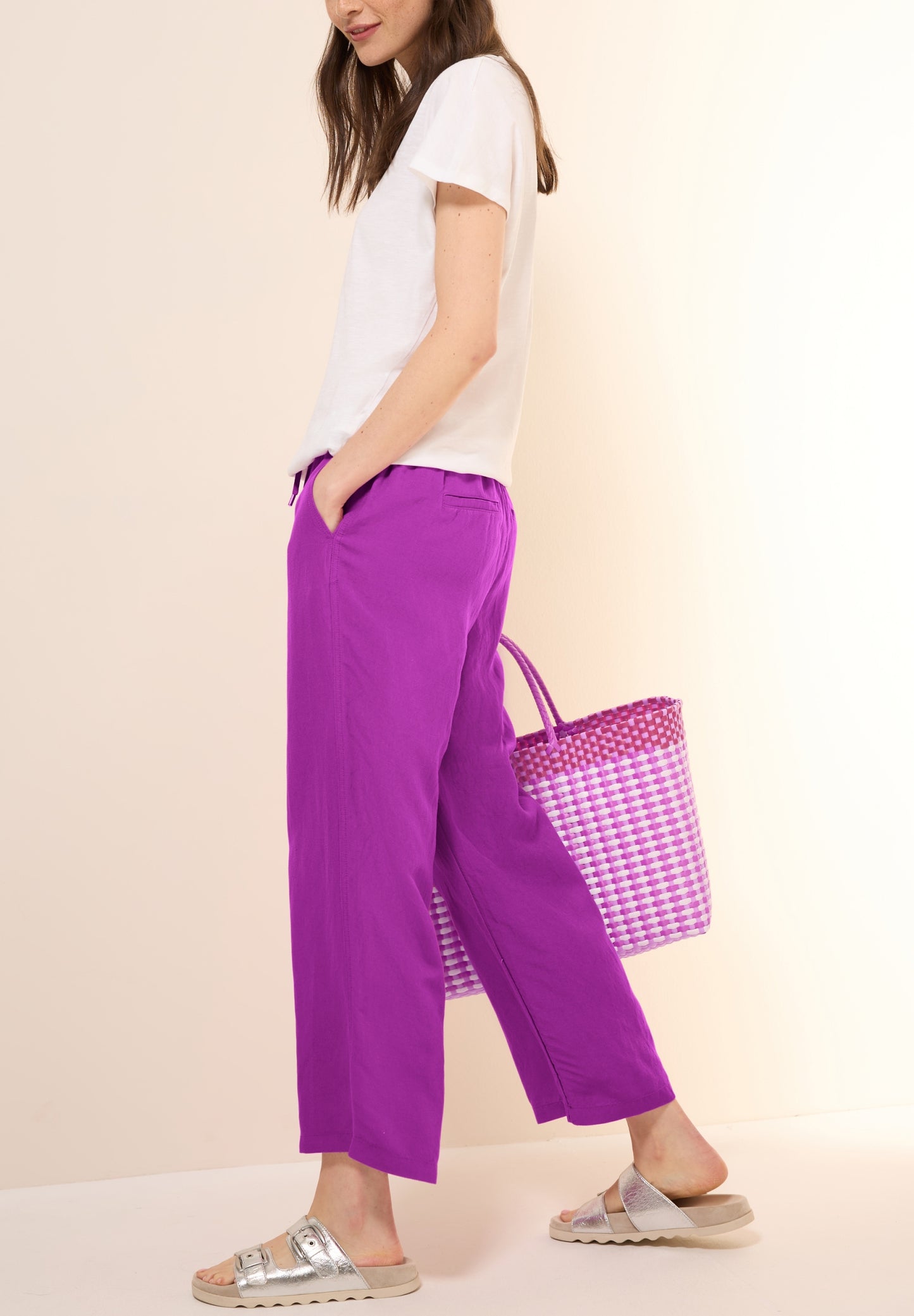 7/8 Wide Leg Hose aus Leinenmix magenta lacquer Bild 5