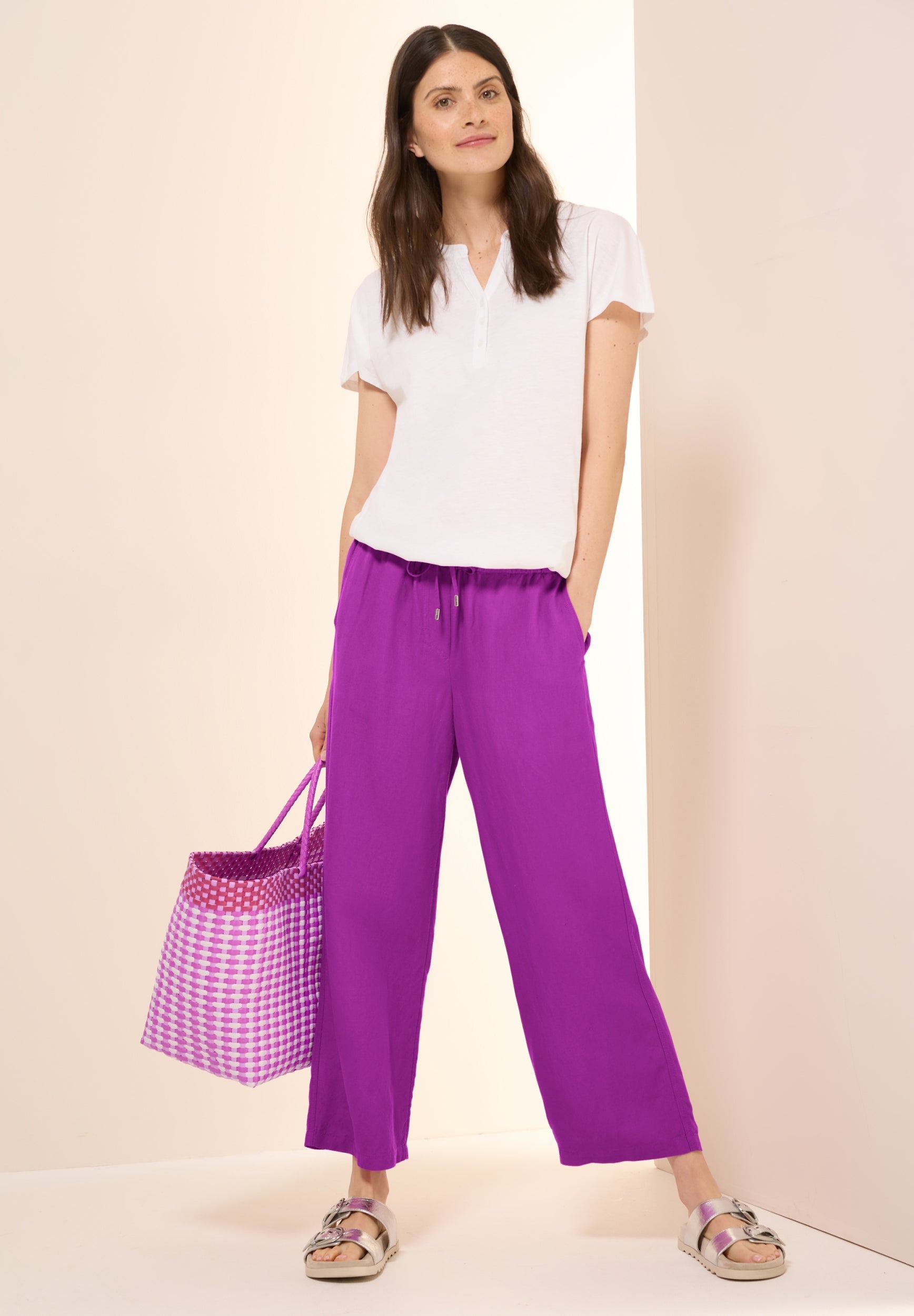 7/8 Wide Leg Hose aus Leinenmix magenta lacquer Bild 6