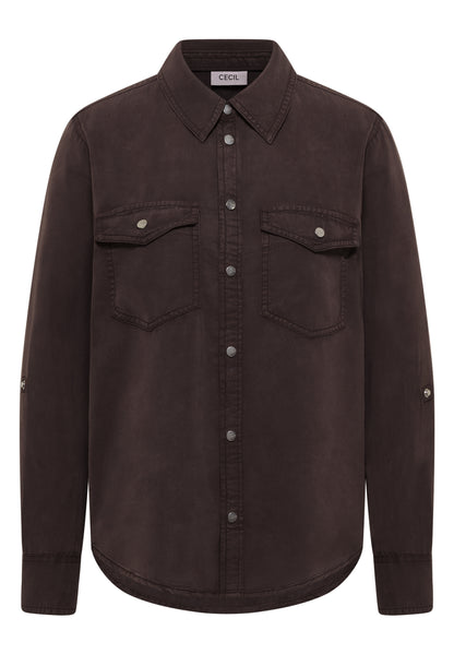 Bluse mit Hemdkragen und Turn-Up macchiato brown Bild 1