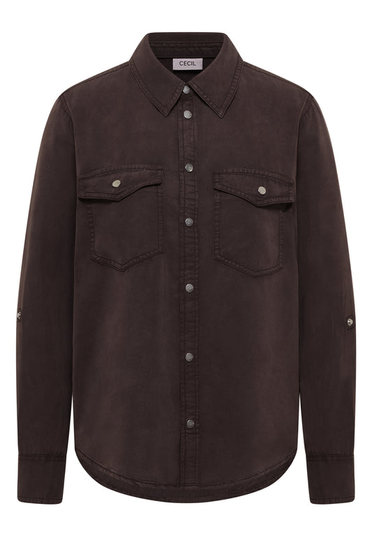 Bluse mit Hemdkragen und Turn-Up macchiato brown Bild 1