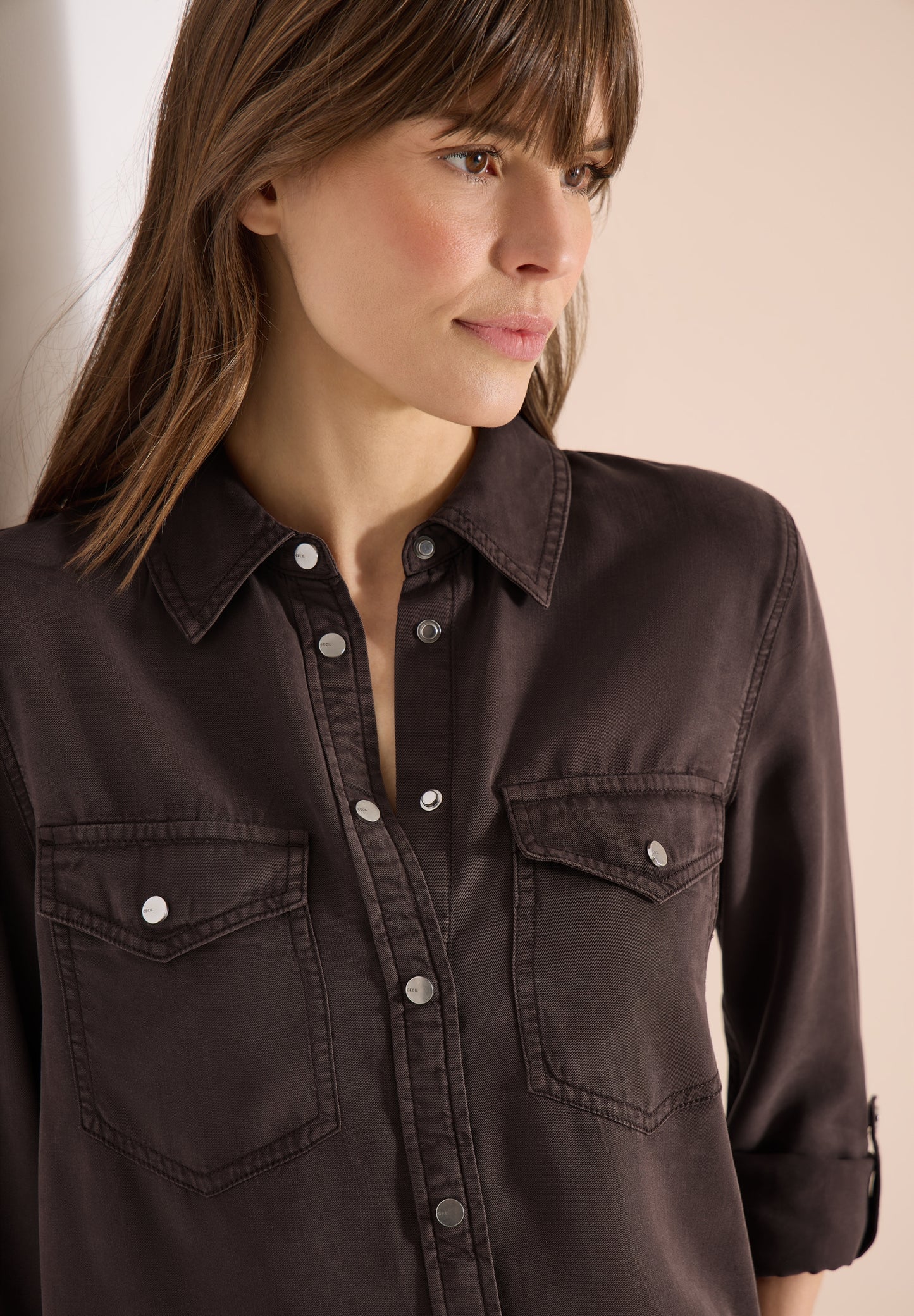 Bluse mit Hemdkragen und Turn-Up macchiato brown Bild 3