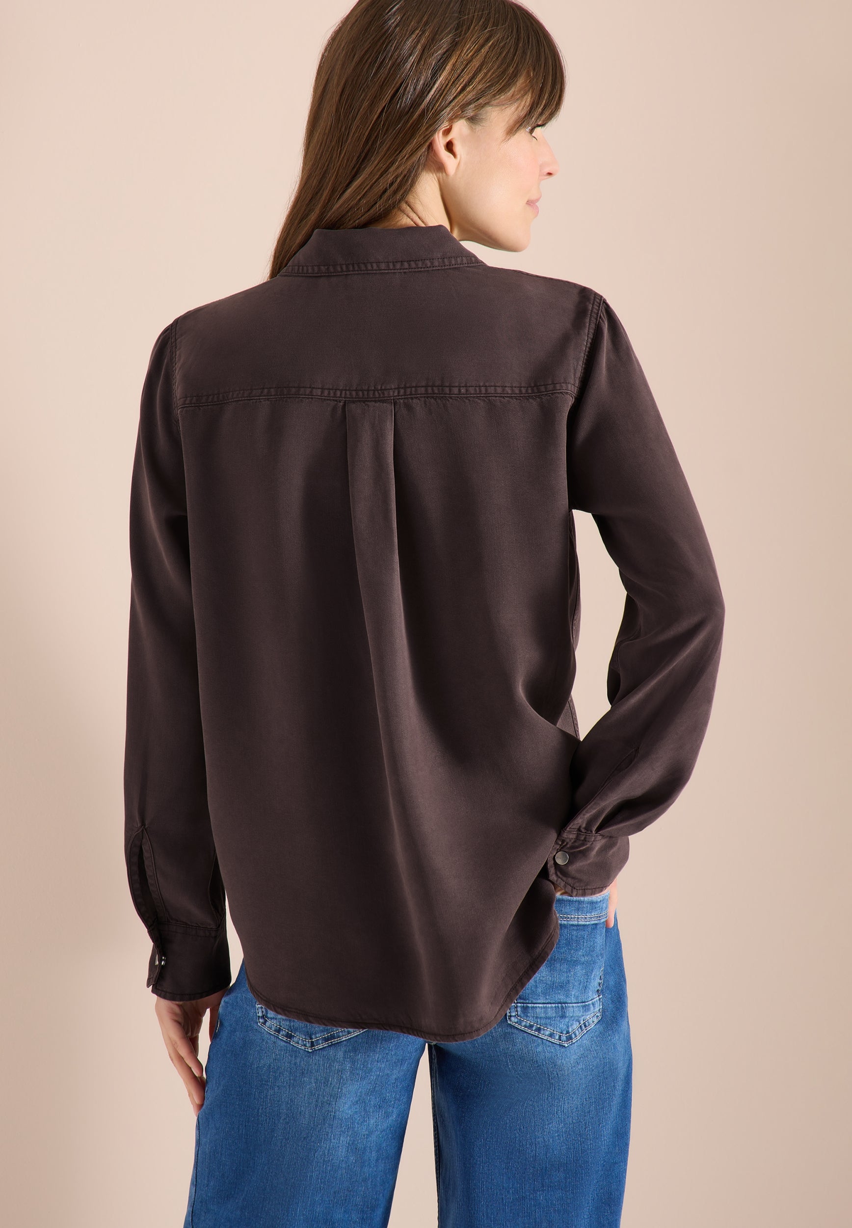 Bluse mit Hemdkragen und Turn-Up macchiato brown Bild 4
