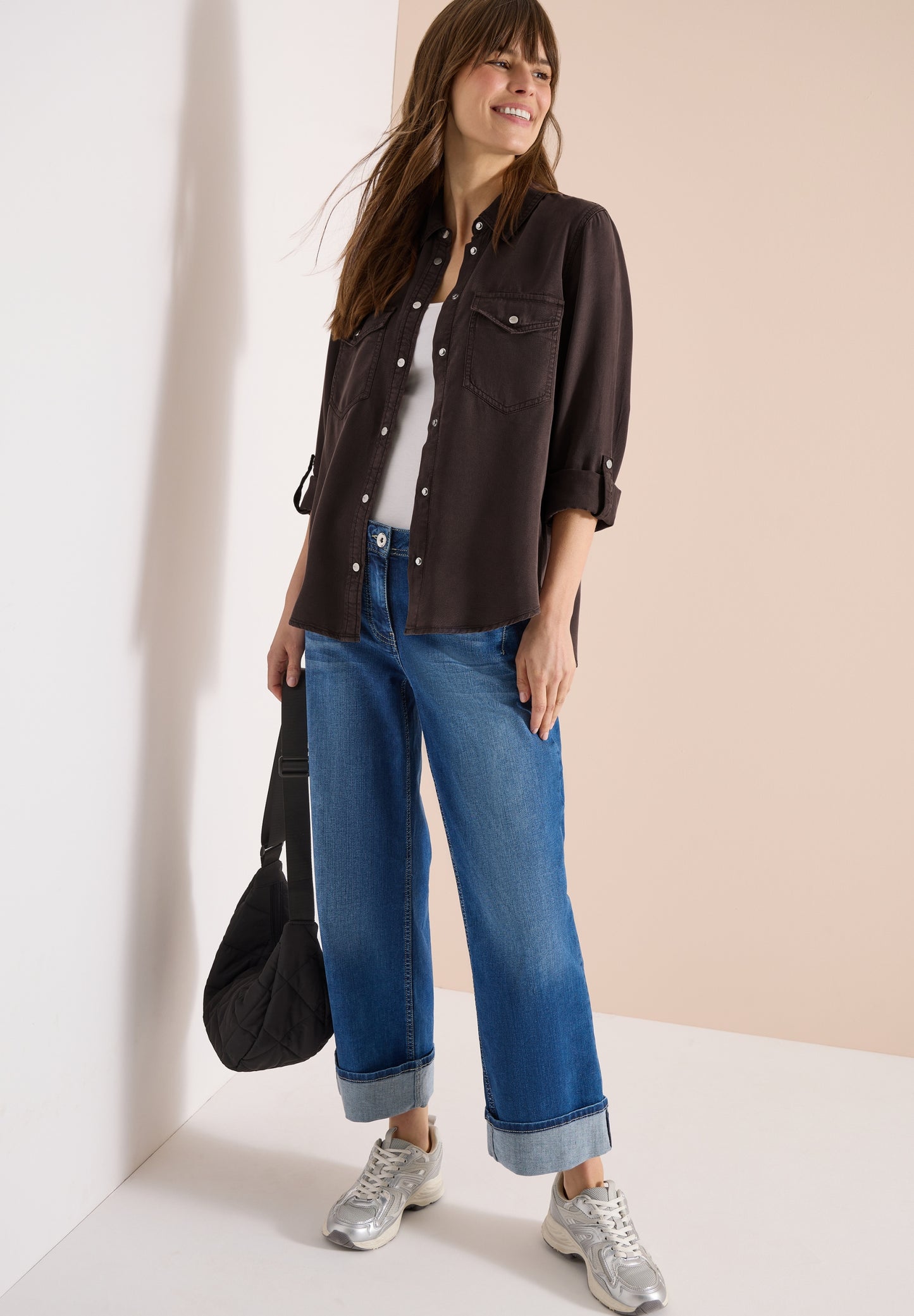 Bluse mit Hemdkragen und Turn-Up macchiato brown Bild 5