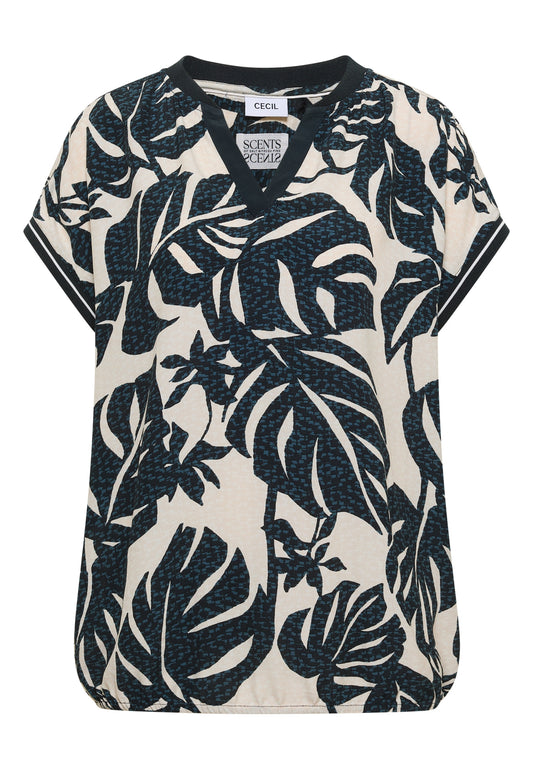 Bluse mit Split Neck und Printmix palm breeze green Bild 1