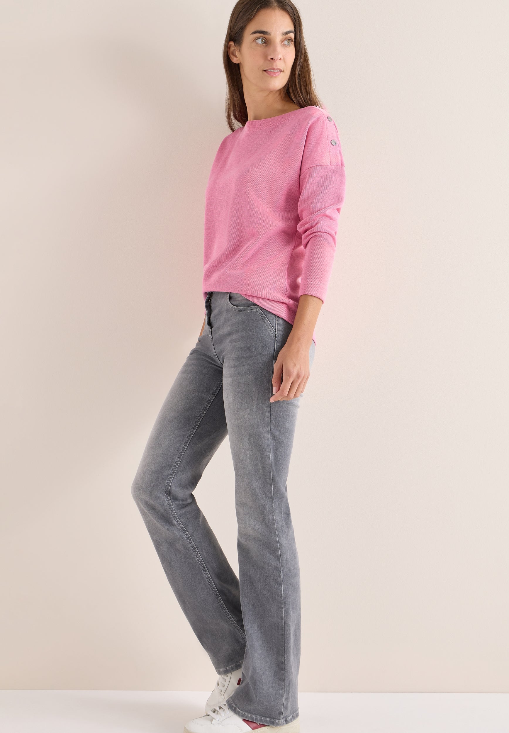 Cosy Melange Button T-Shirt dark blossom melange Bild 3