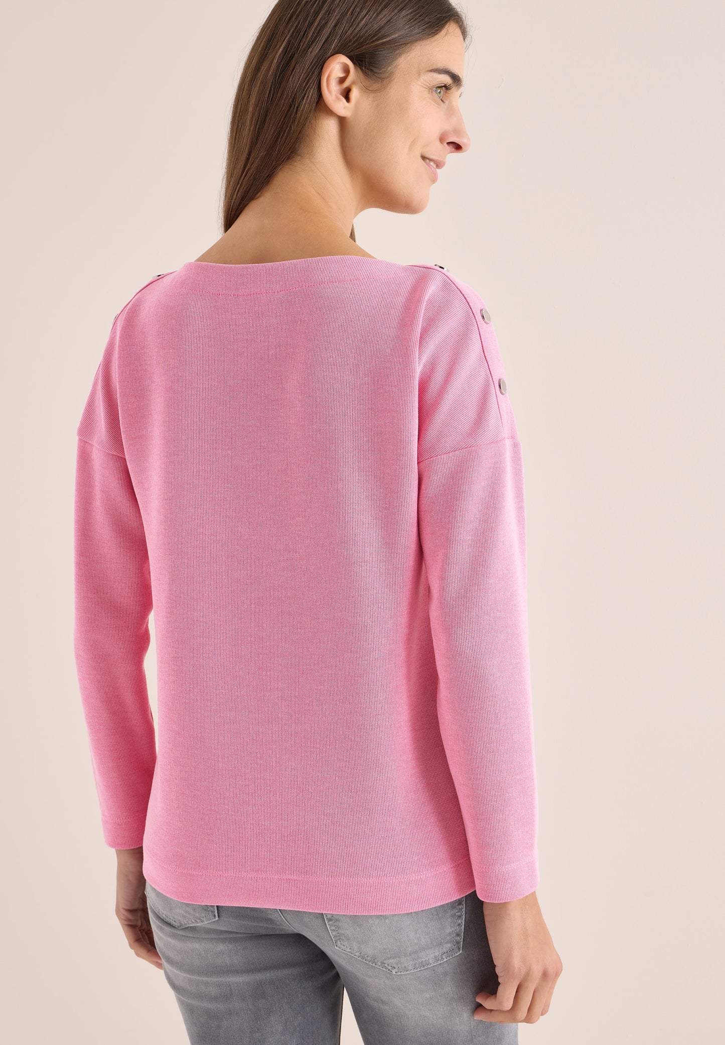 Cosy Melange Button T-Shirt dark blossom melange Bild 4