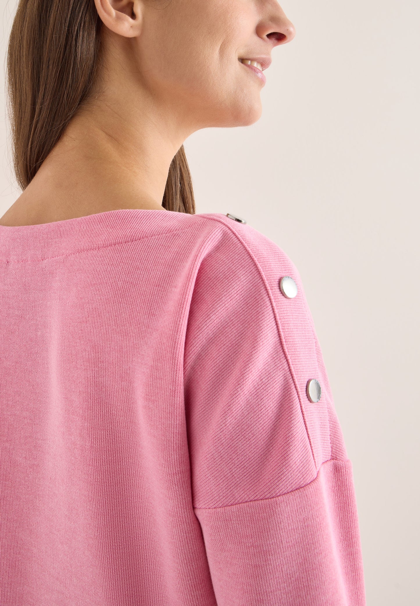 Cosy Melange Button T-Shirt dark blossom melange Bild 7