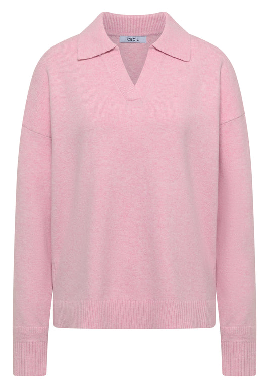 Langarm Pullover mit Polokragen mellow rose melange Bild 1