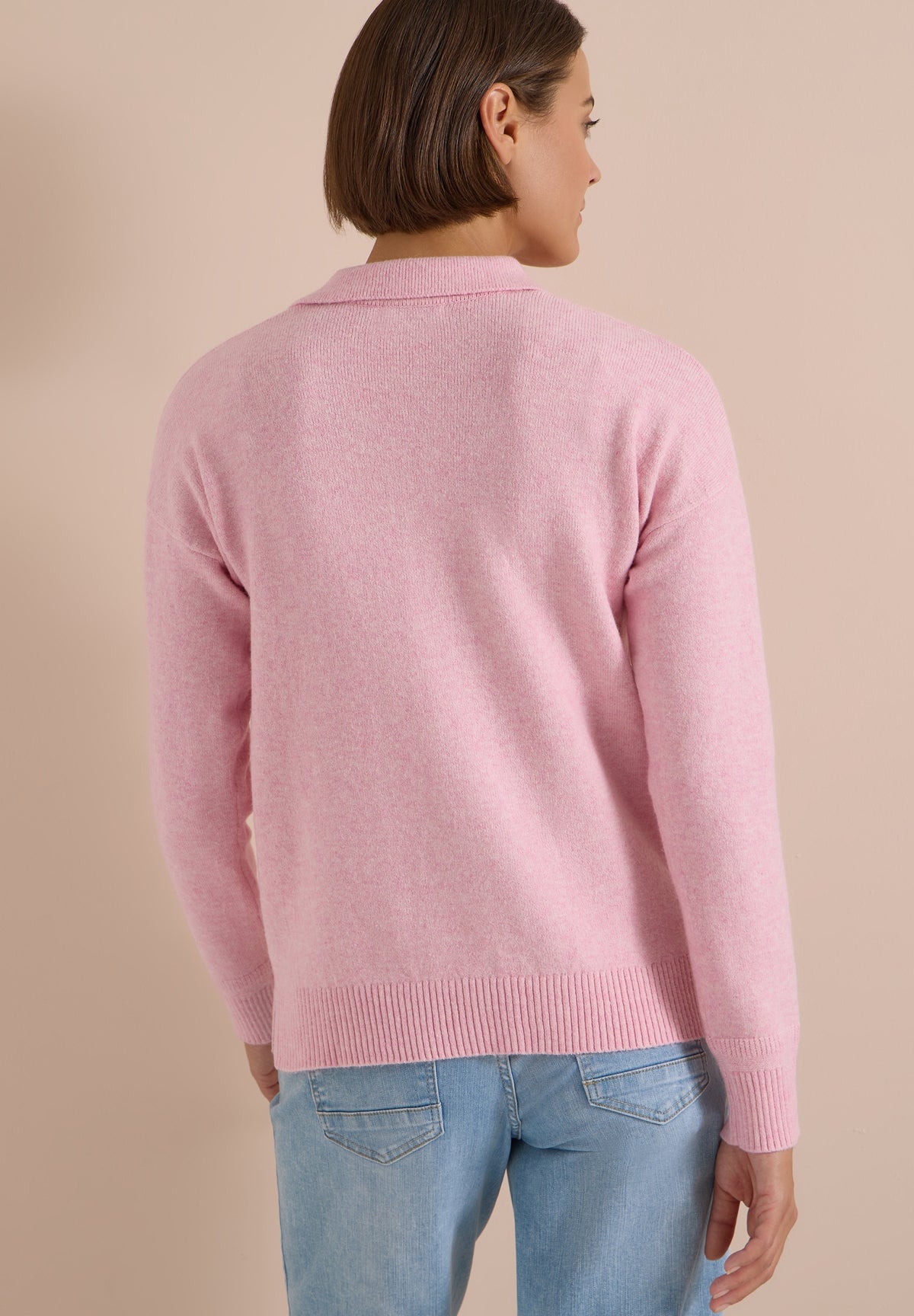 Langarm Pullover mit Polokragen mellow rose melange Bild 4