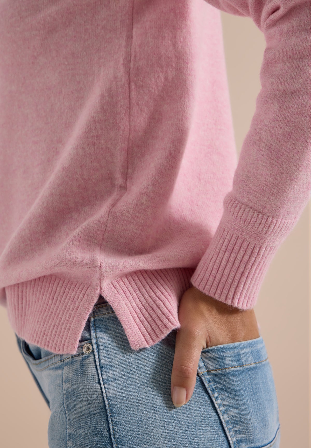 Langarm Pullover mit Polokragen mellow rose melange Bild 6