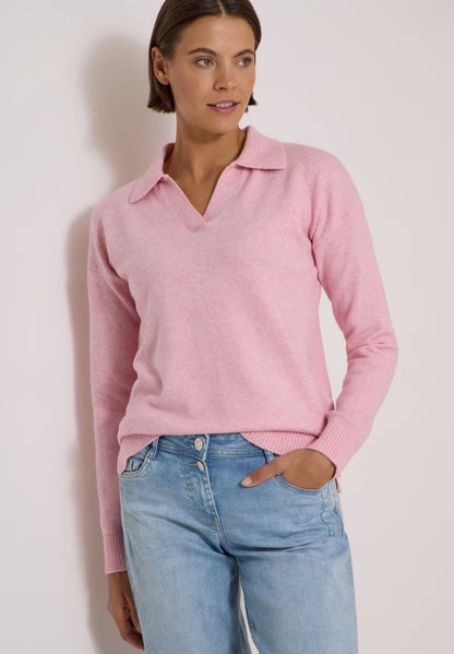 Langarm Pullover mit Polokragen mellow rose melange Bild 7