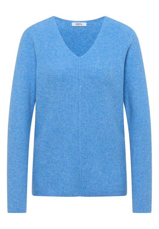Cosy ribbed V-neck fountain blue melange Bild 1