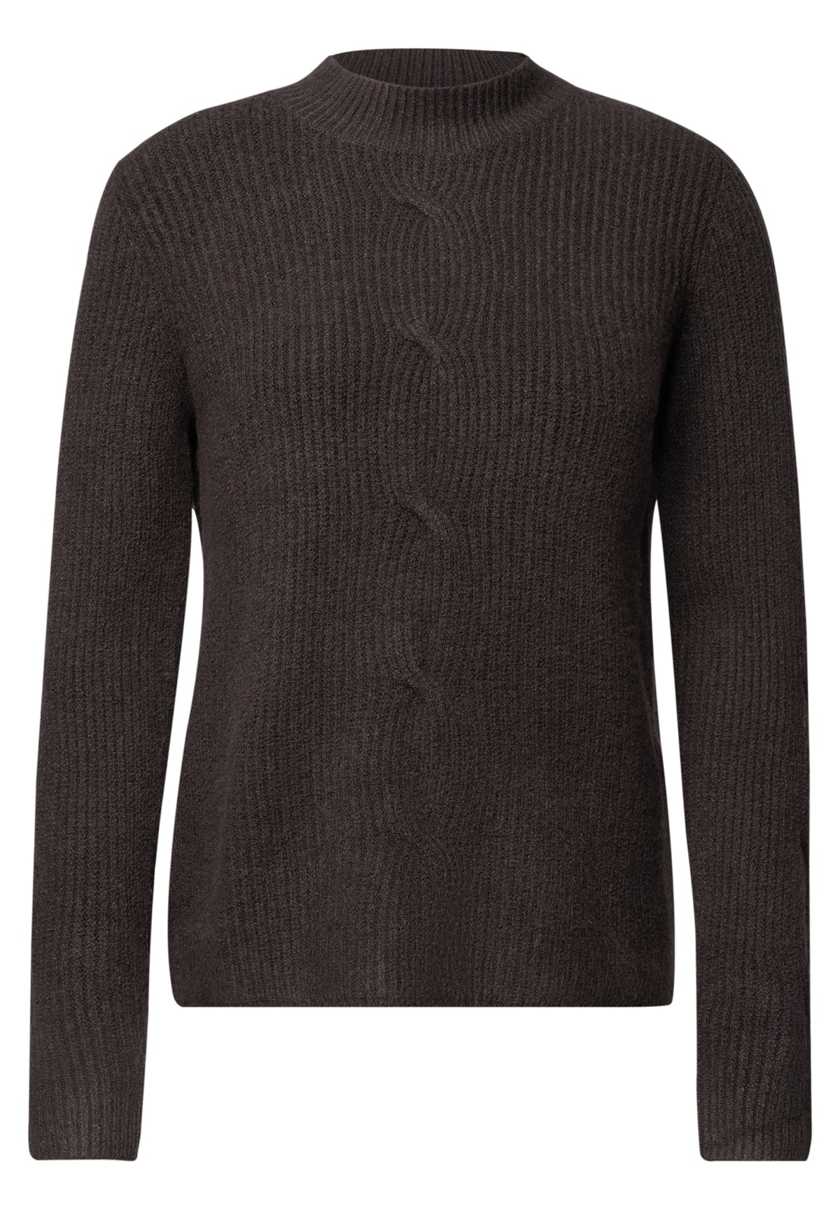 Pullover mit Turtle Neck und Zopfdetail truffle brown melange Bild 1