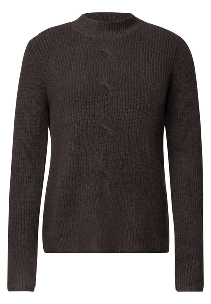 Pullover mit Turtle Neck und Zopfdetail truffle brown melange Bild 1