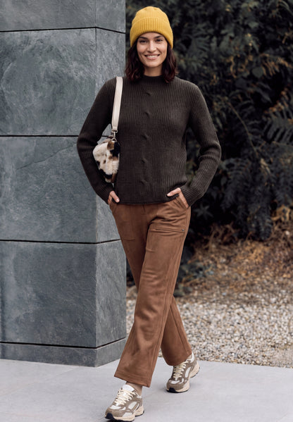 Pullover mit Turtle Neck und Zopfdetail truffle brown melange Bild 3