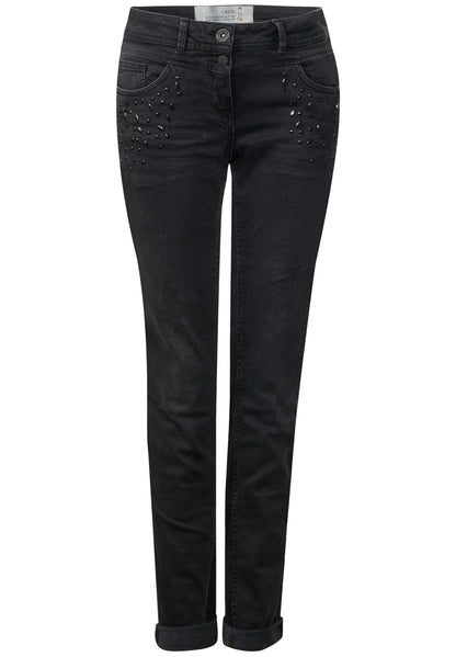Denim mit Perlen Scarlett grey used wash Bild 1