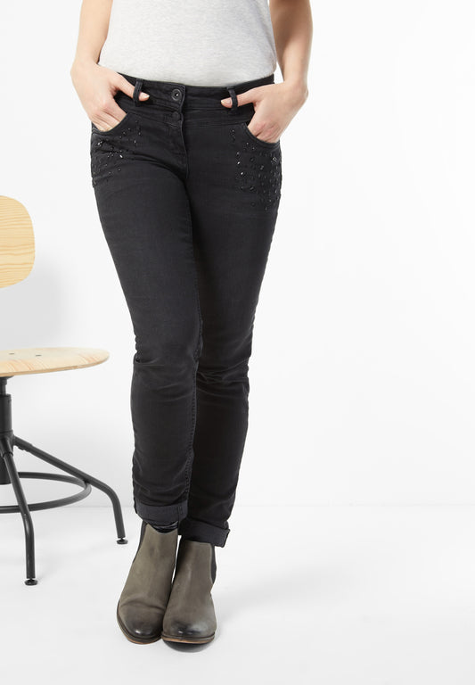 Denim mit Perlen Scarlett grey used wash Bild 2