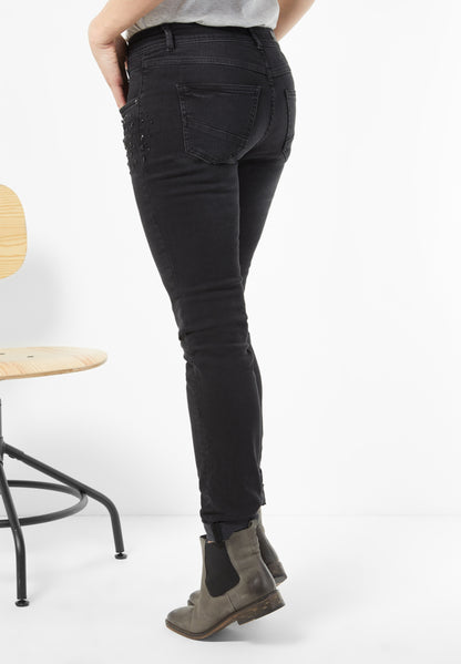Denim mit Perlen Scarlett grey used wash Bild 3
