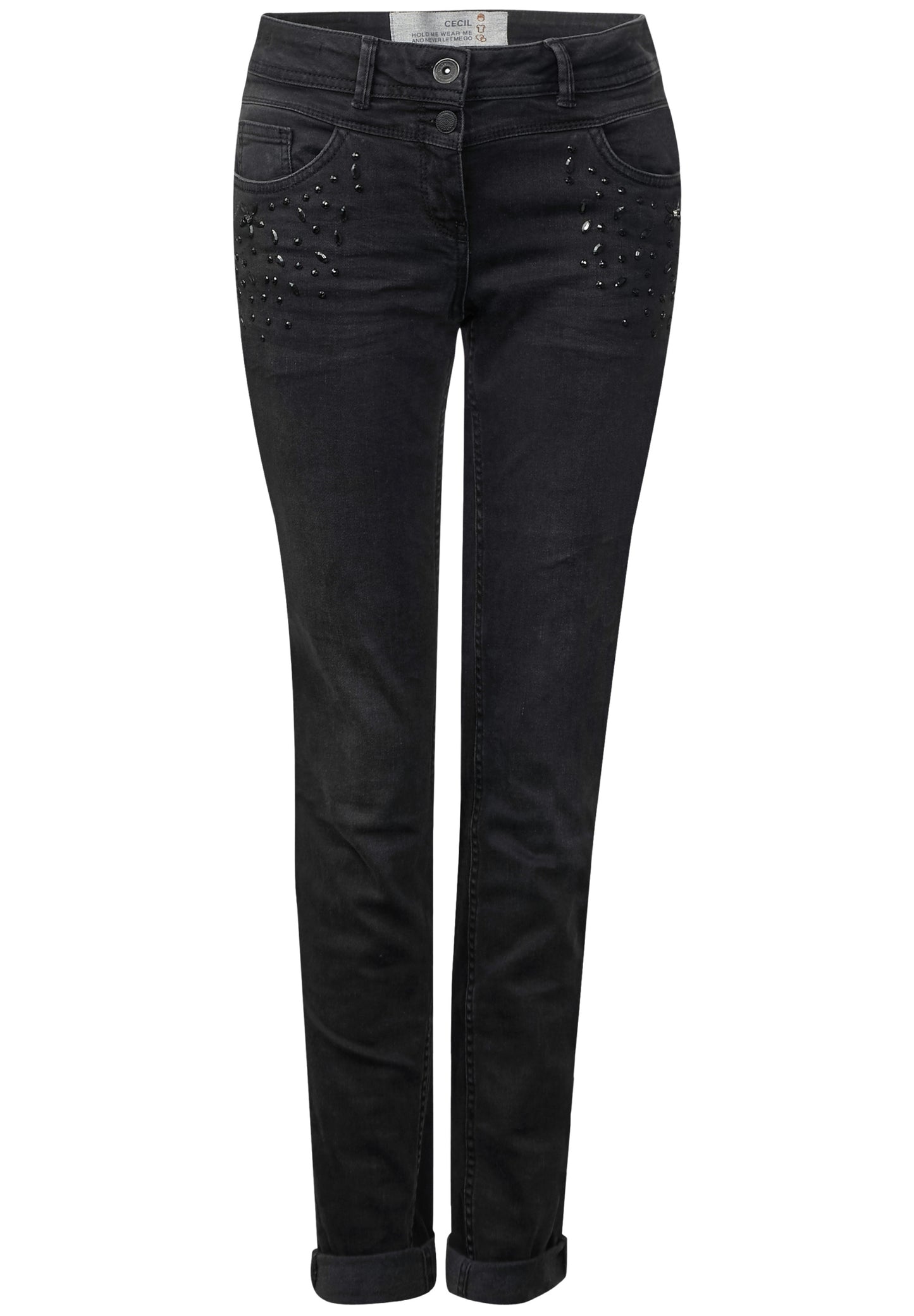 Denim mit Perlen Scarlett grey used wash Bild 5