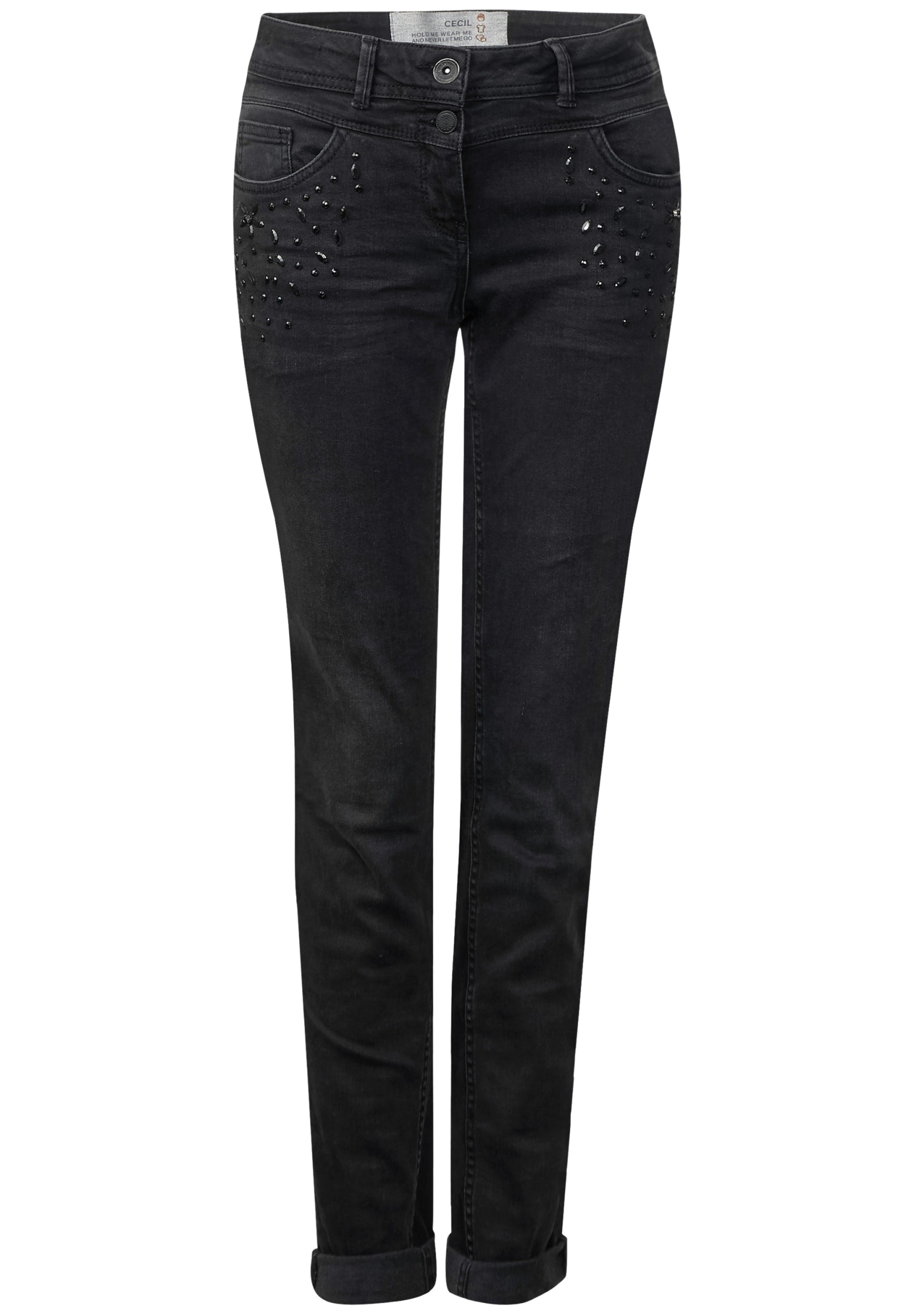 Denim mit Perlen Scarlett grey used wash Bild 5