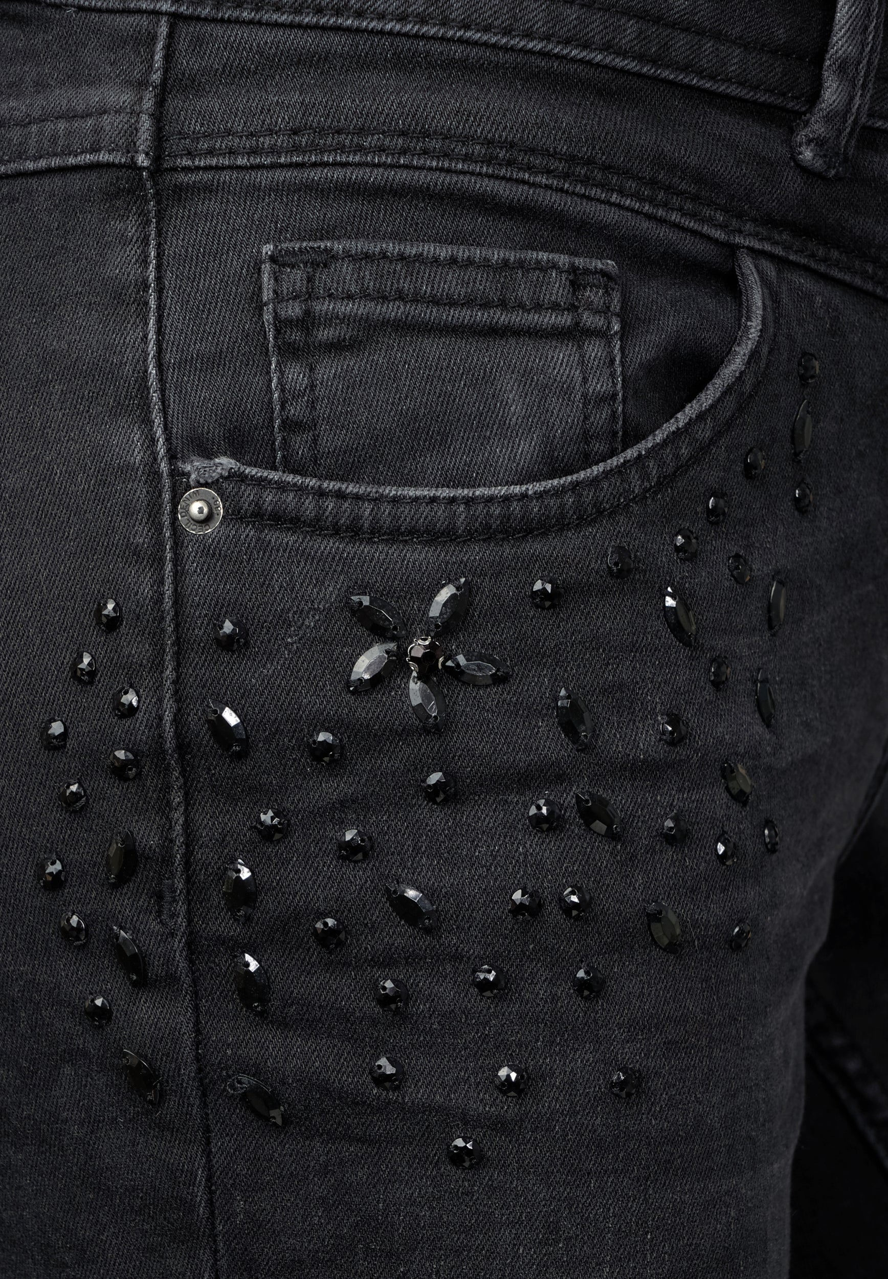 Denim mit Perlen Scarlett grey used wash Bild 6