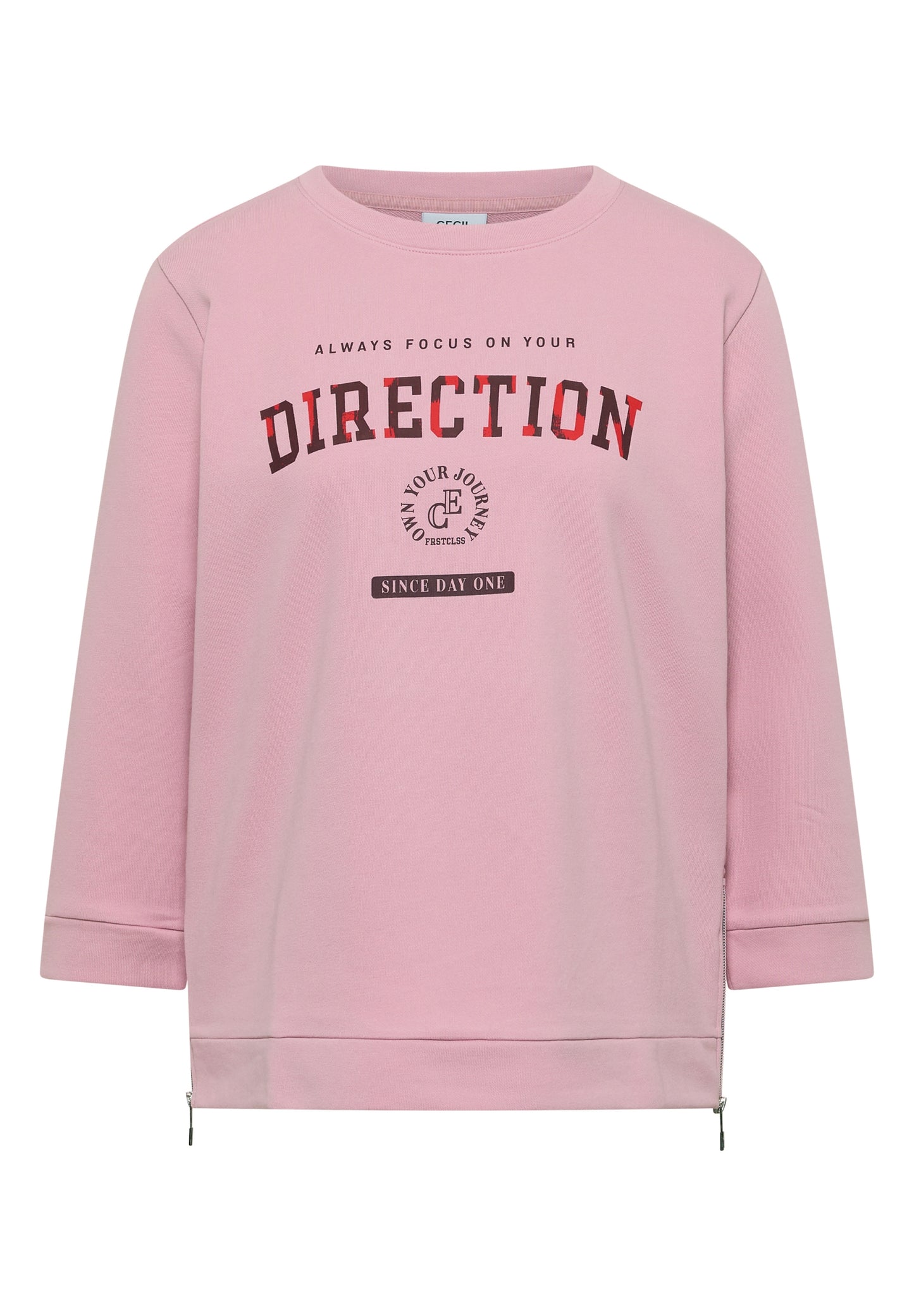 3/4-Arm Shirt mit Rundhals und Wording mellow rose Bild 1
