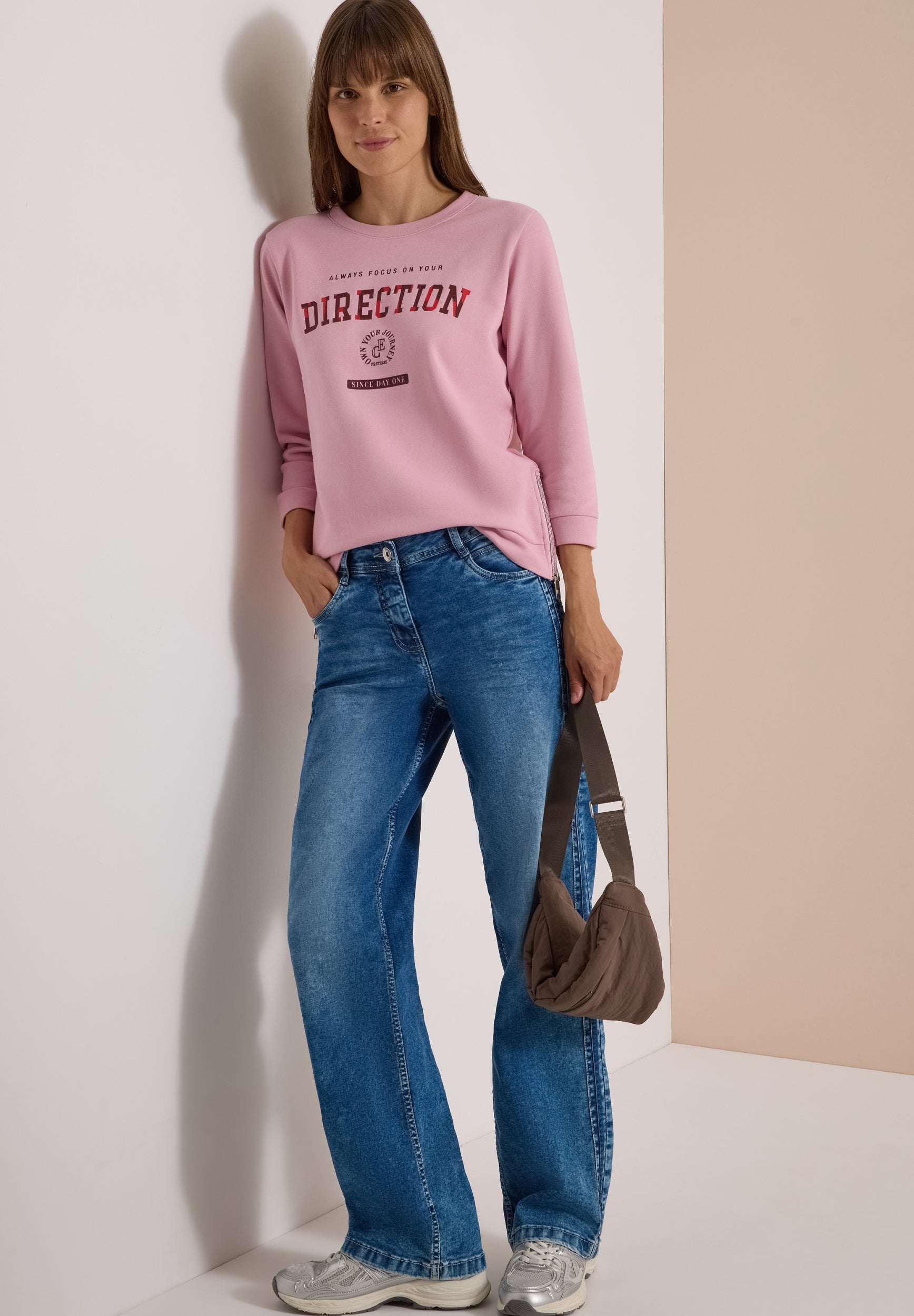3/4-Arm Shirt mit Rundhals und Wording mellow rose Bild 5