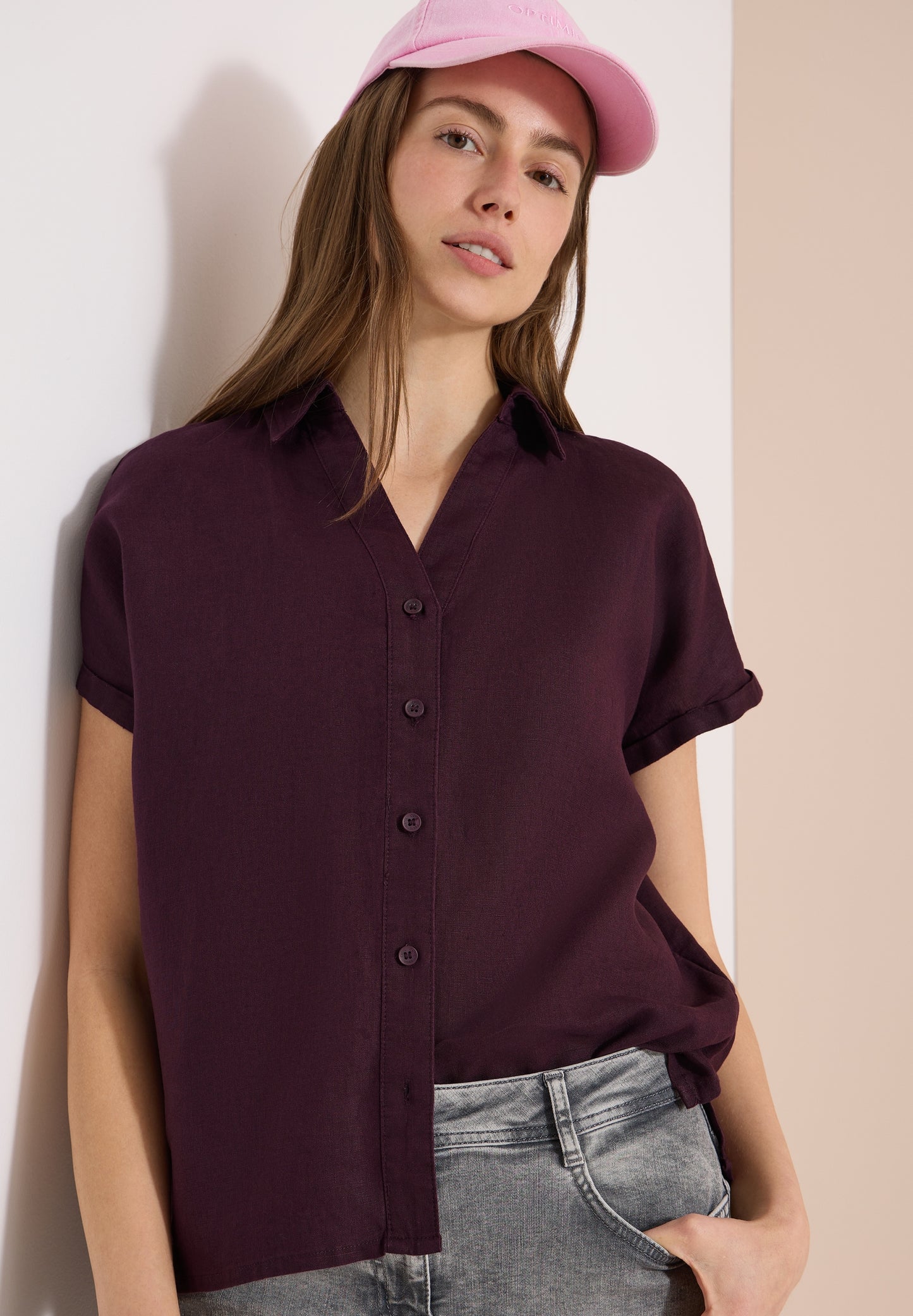 Dropped Shoulder Bluse aus Leinen rich burgundy Bild 3