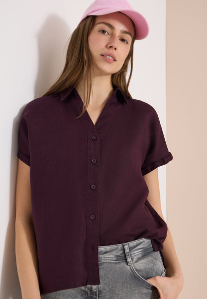 Dropped Shoulder Bluse aus Leinen rich burgundy Bild 3