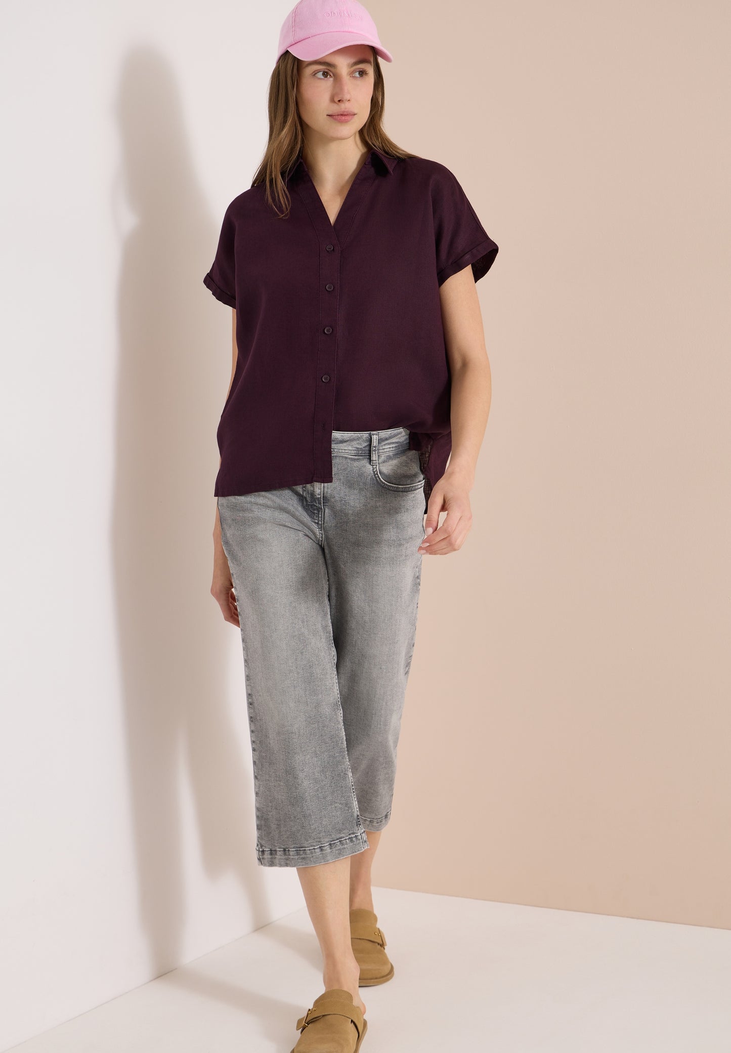 Dropped Shoulder Bluse aus Leinen rich burgundy Bild 5