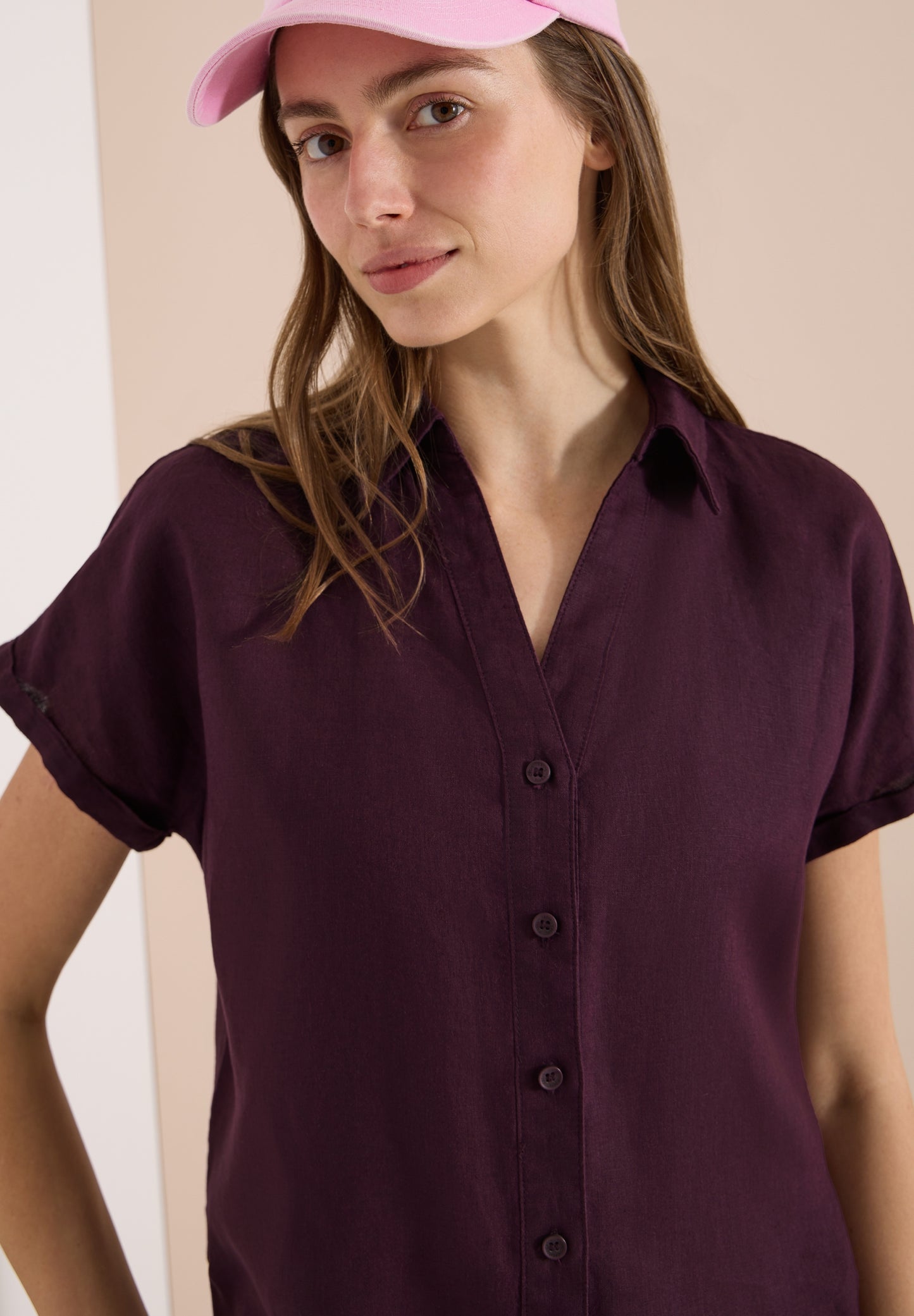 Dropped Shoulder Bluse aus Leinen rich burgundy Bild 7