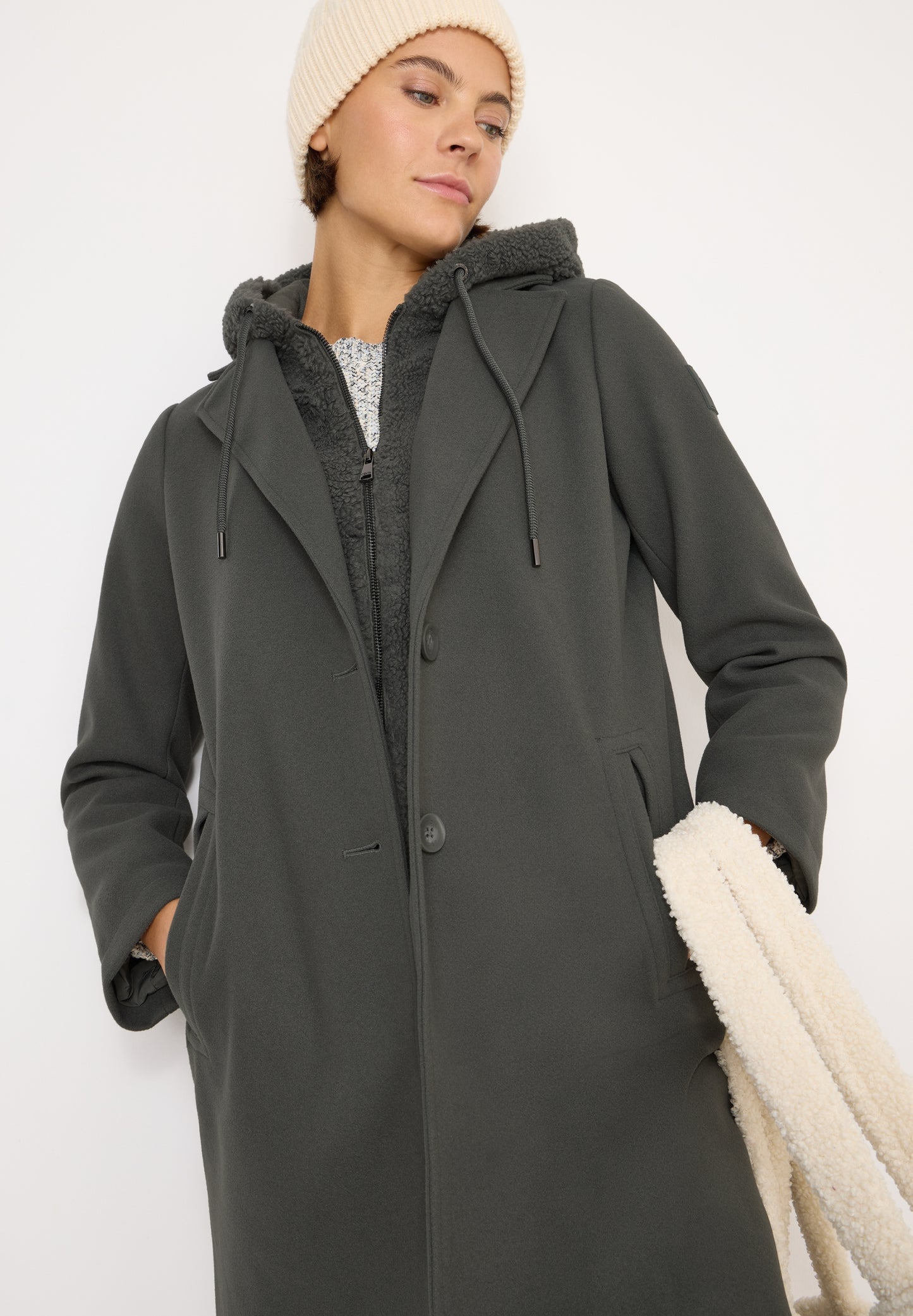 Fake Wool Coat w. detachable T pastel olive Bild 3