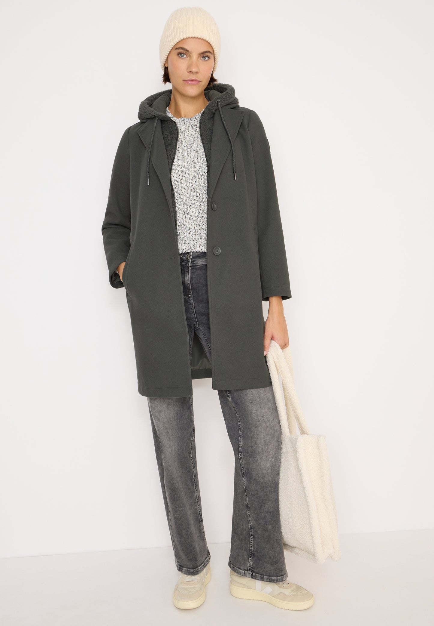 Fake Wool Coat w. detachable T pastel olive Bild 5