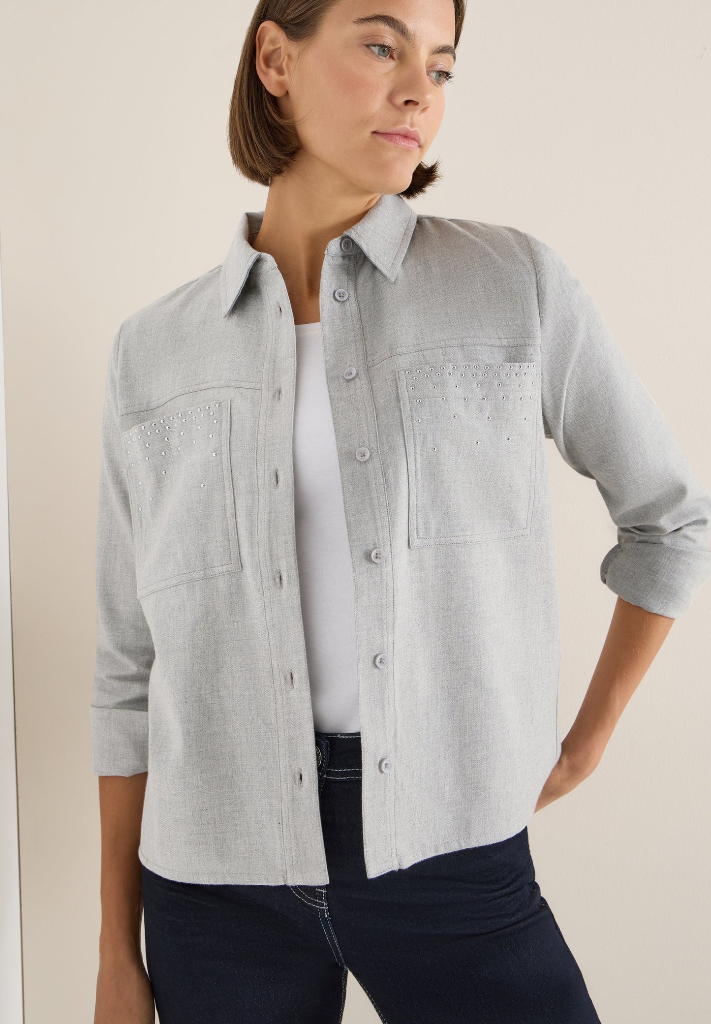 Flanellbluse mit Nieten luna grey melange Bild 6