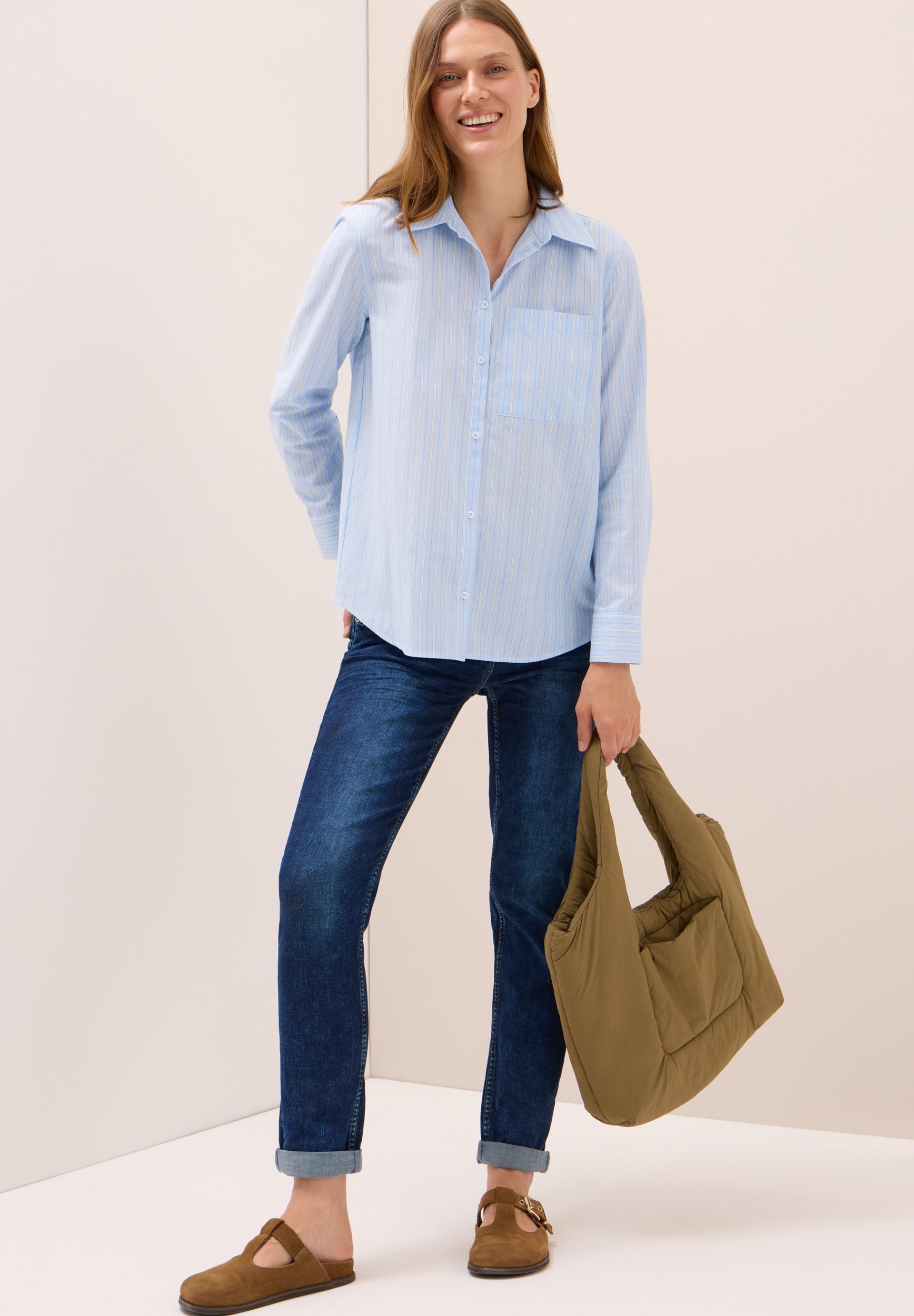 Gestreifte Hemdbluse light sky blue Bild 5