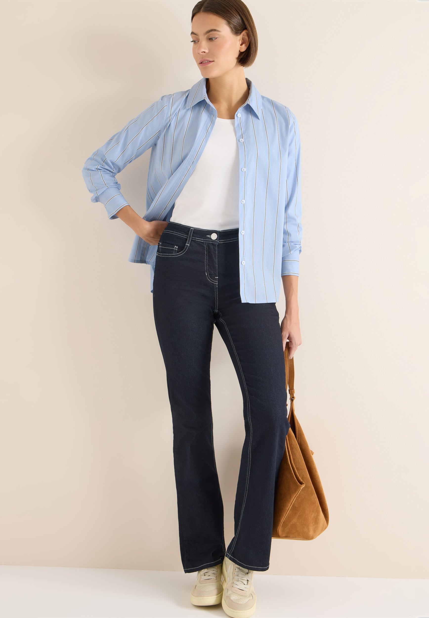 Gestreifte Hemdbluse fountain blue Bild 5