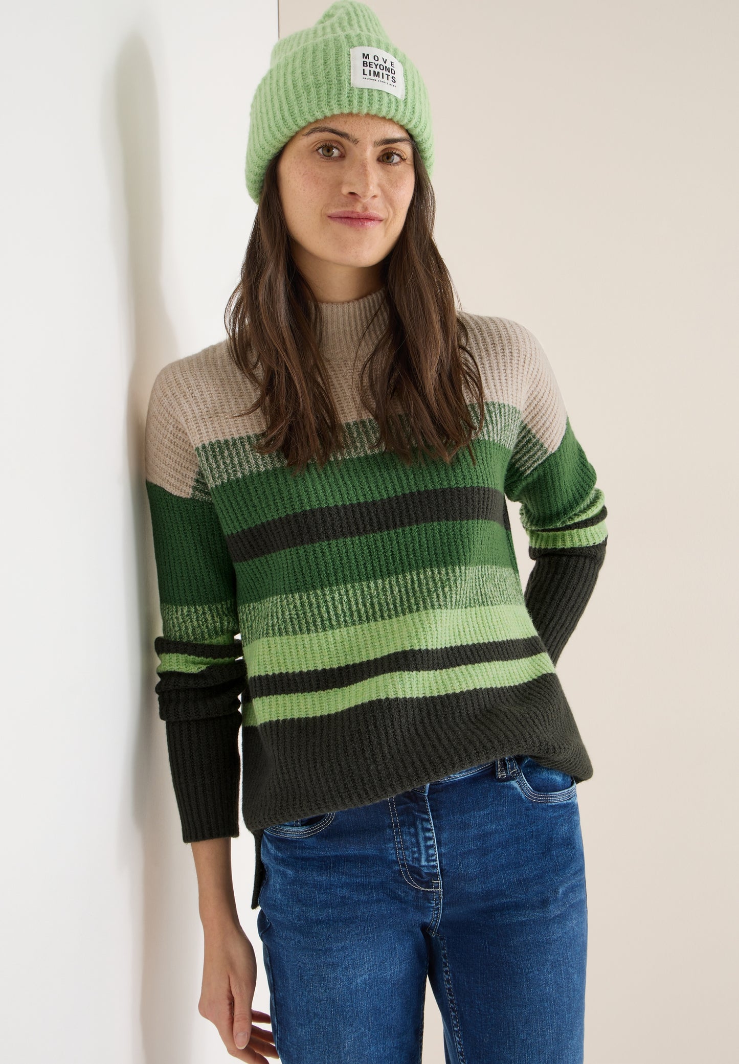Gestreifter Mouliné Pullover raw khaki Bild 6