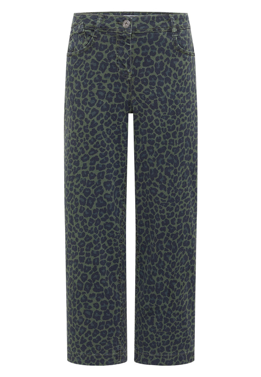 High Waist Wide Leg Jeans mit Leo-Muster dried olive green Bild 1