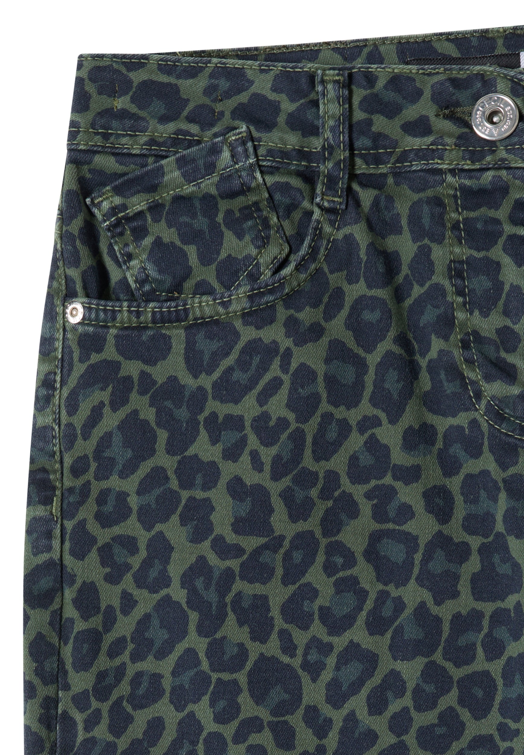 High Waist Wide Leg Jeans mit Leo-Muster dried olive green Bild 2