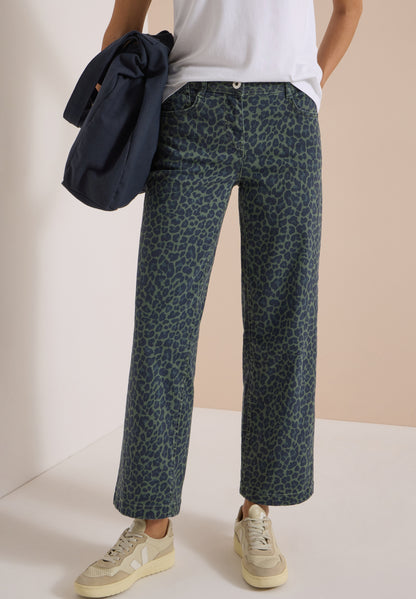 High Waist Wide Leg Jeans mit Leo-Muster dried olive green Bild 3
